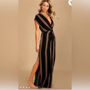 Lulus Coastal Grooves Black and Brown swimsuit cover up XS